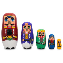 Load image into Gallery viewer, 5-1/2&quot; Hand-painted Set of 5 Wooden Nutcracker Nesting Dolls