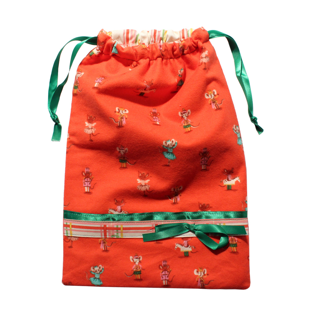 Christmas Mouse Flannel Drawstring Tote