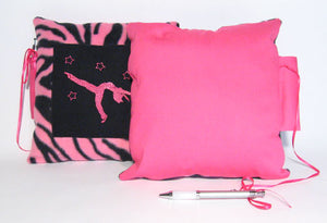10x10 Ballerina Pink Zebra Embroidered Autograph Pillow - Ballet Gift Shop