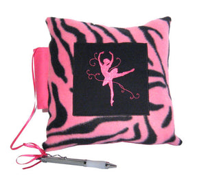 10x10 Ballerina Pink Zebra Embroidered Autograph Pillow - Ballet Gift Shop