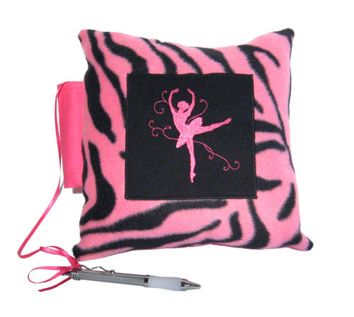 10x10 Ballerina Pink Zebra Embroidered Autograph Pillow - Ballet Gift Shop